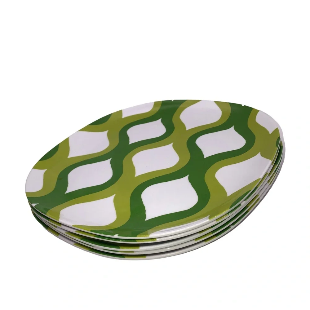 Set of 5 Melamine Green Green Geo Swirl Retro Pattern Lunch Plats